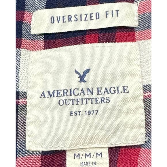 American Eagle Shirt Womens Size M Red White Blue Plaid Button Up Oversized Y2K - Picture 4 of 8